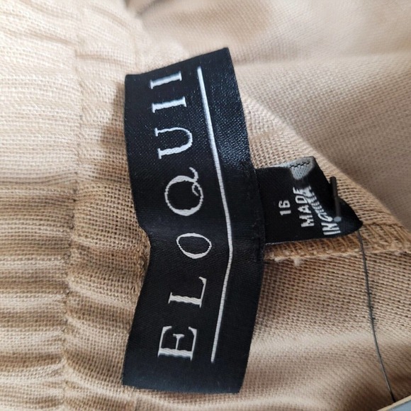 NWT Eloquii womens sz 16 Linen Wide Leg Pants slacks pull on tan brown cropped - Picture 7 of 8